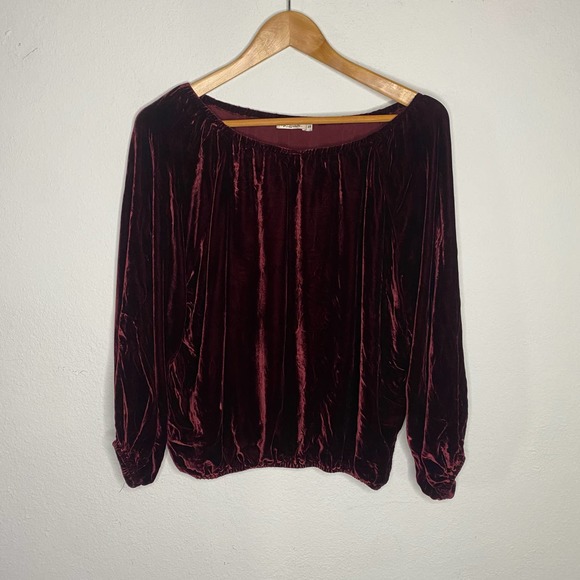 Mes Desmoiselles Maroon Burgundy Velvet Off Shoulder Blouse 36 - Picture 2 of 5